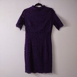 Alex Marie Deep Purple Lace Dress, High Neckline, Size 4